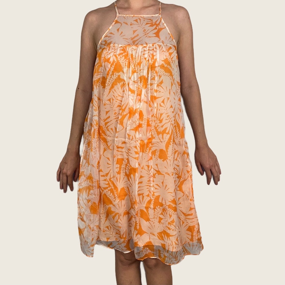 Milly New York Orange Silk Floral Shift Dress Sz 0